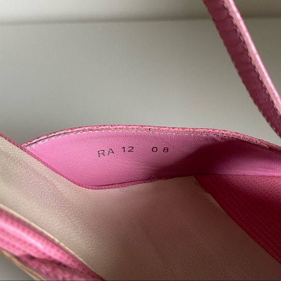 Dior Pink Lizard Embossed Peep Toe Platform Sandals - Picture 9 of 16